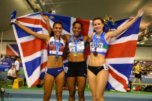 Women's 800m medalists, (from left to right) Adelle Tracey, Shelyana Oskan-Clark and Mhairi Hendry.